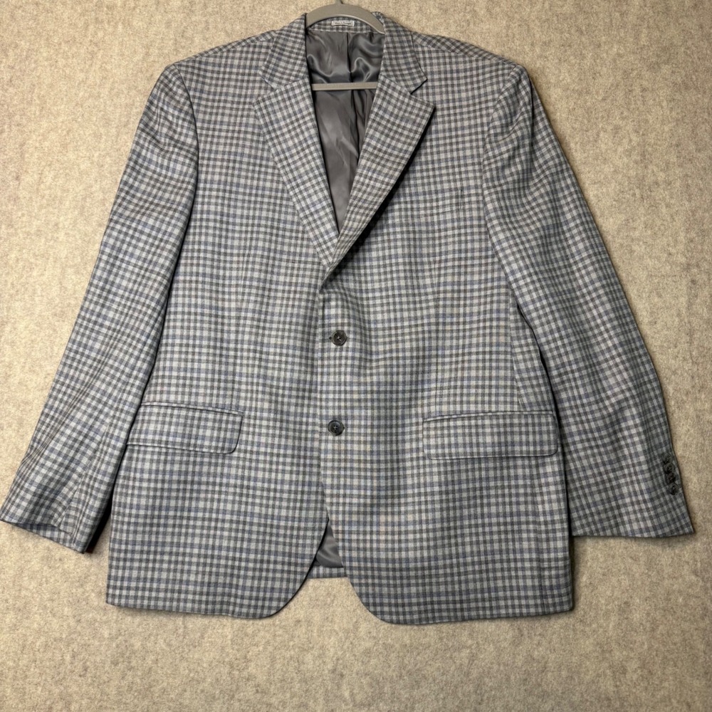 Peter Millar Sport Coat 100% Wool Blazer Mens 46R Gray Plaid Portugal